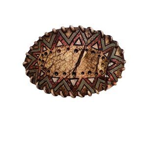 Southwestern Resin Hair Barrette Metal Clip Etched Tribal Leather Look 3.5"